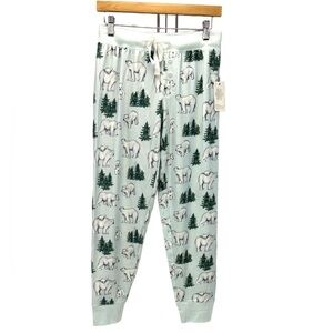 PJ Salvage Winter Pines Polar Bear Print Sleep Lounge Pants -  Ice Blue Green